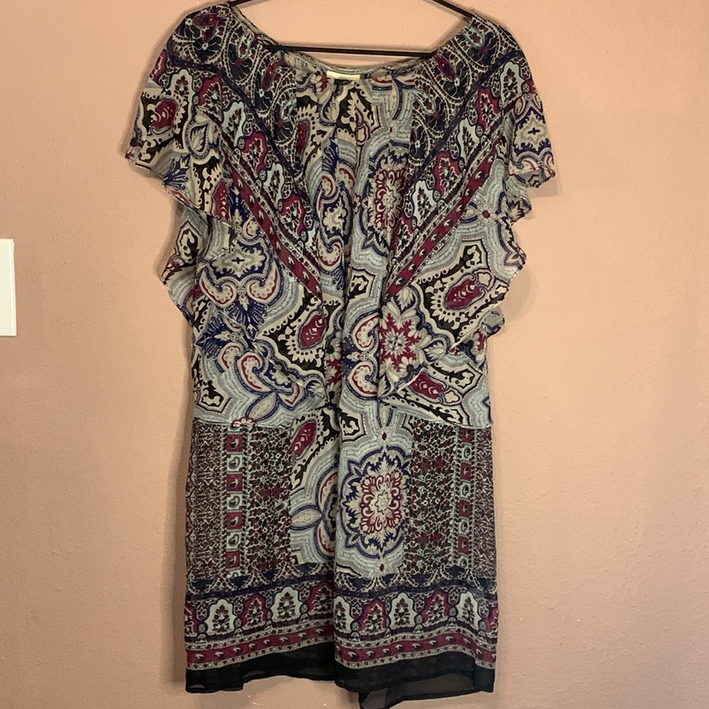 Joie Silk Paisley Flutter Sleeve Shift Dress Size L